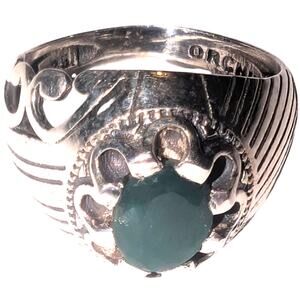 Vintage Sterling Silver Orchid Emerald Ring Size 5.5 Ornate Engraved Stamped
